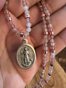 St. Raphael "God Heals" Guardian Angel: Strawberry Quartz