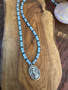 St. Gabriel Guardian Angel: Angelite and Blue Spinel